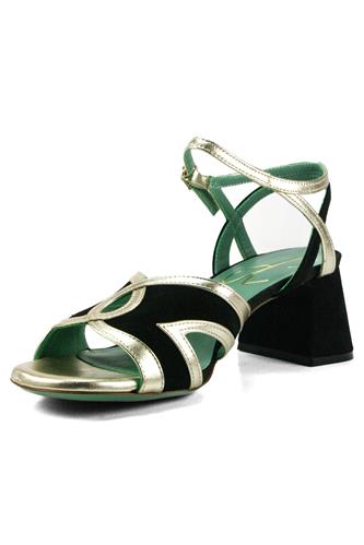 Sandal Black Suede Platinum Laminated Leather