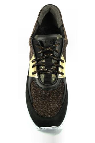 Singapore Gold Lurex Laminate Black Nubuck Leather